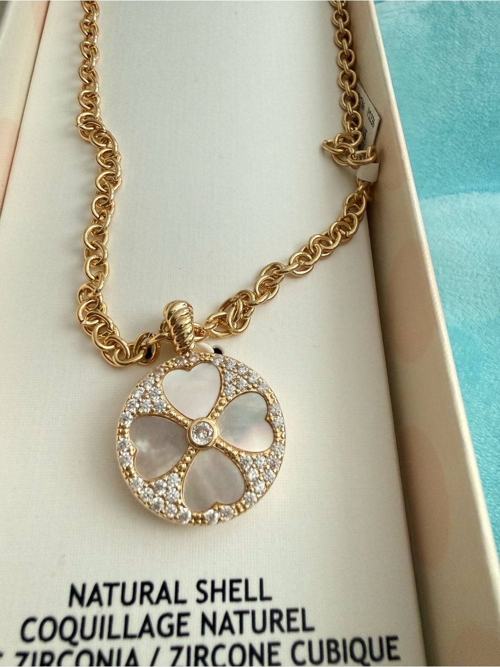 House of Harlow 1960 Gold-Tone Mother of Pearl Heart Clover Pendant Necklace